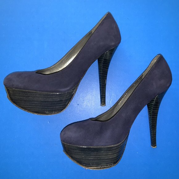 STUART WEITZMAN Navy Blue Suede Platform Shoes 6M - Picture 2 of 6